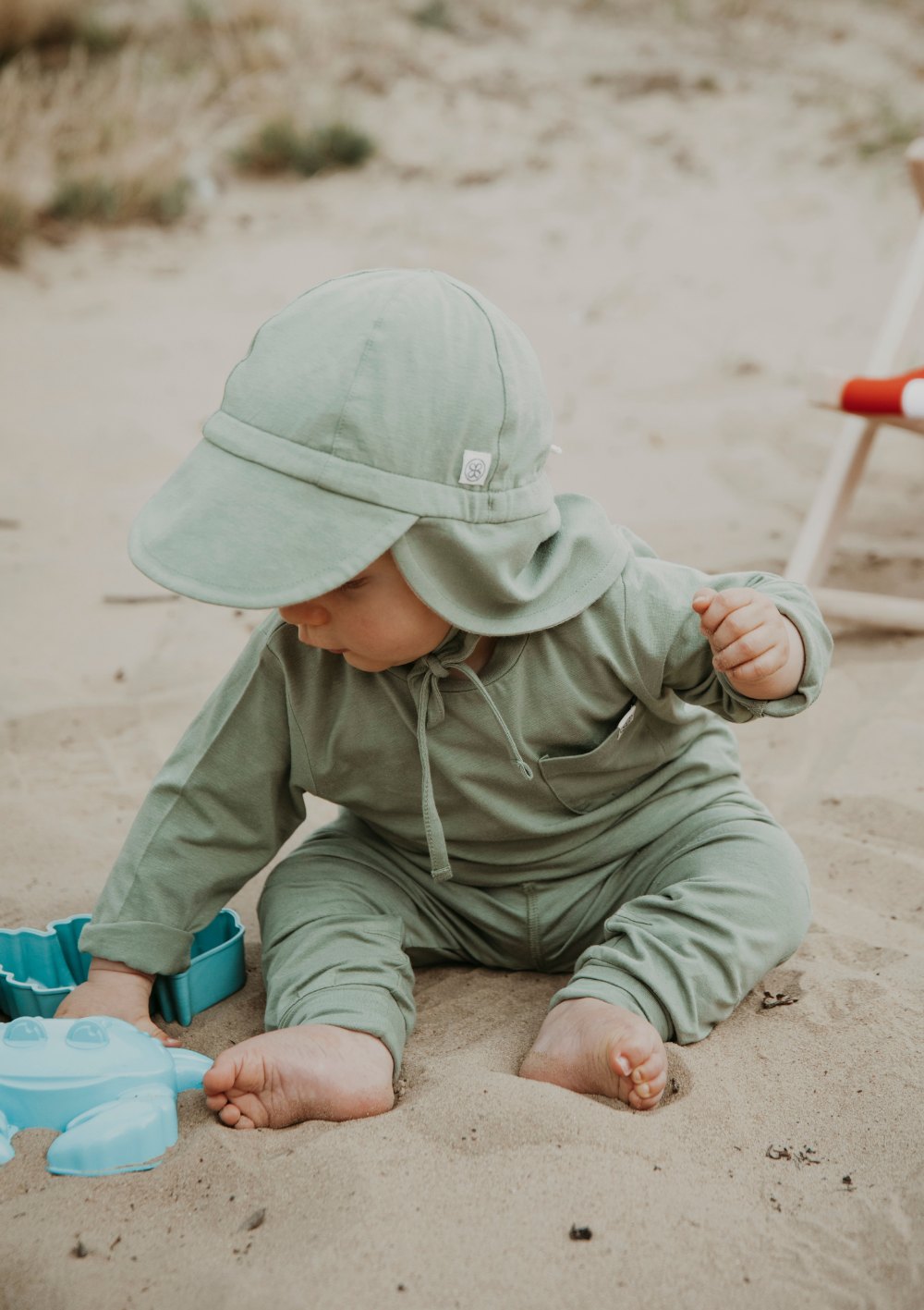 Cloby Wendbarer Sonnenhut UPF 50+ Olive Green/Sandy Beach