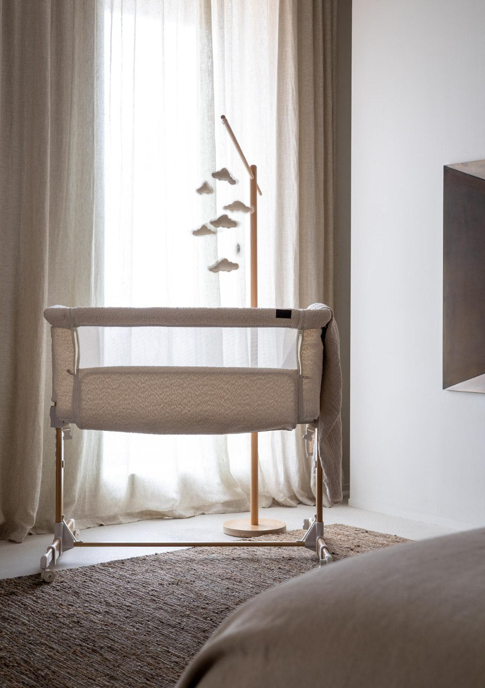 Quax Beistellbett 'Side by Side' Natural Bouclé Cream