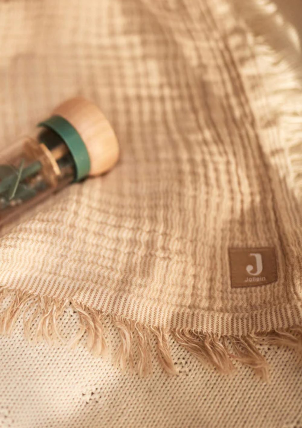 Jollein Musselin Decke 'Fringe Stripe' Biscuit 75 x 100 cm