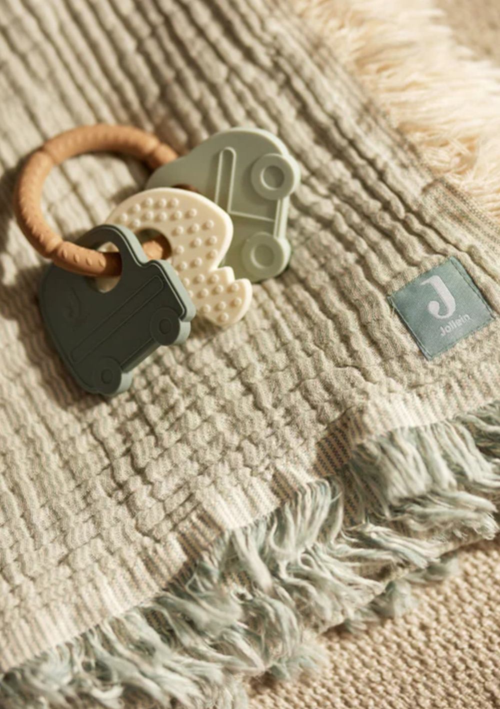 Jollein Musselin Decke 'Fringe Stripe' Sea Green 120 x 120 cm