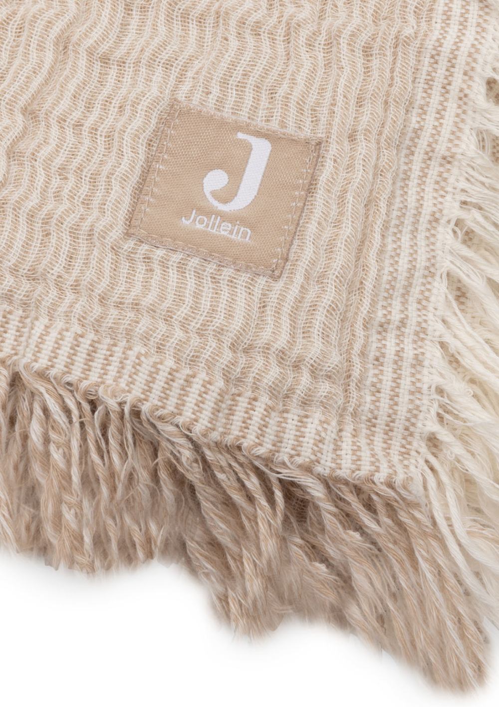 Jollein Musselin Decke 'Fringe Stripe' Biscuit 120 x 120 cm