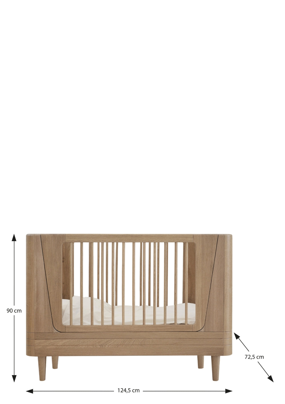We Are Bitte Babybett 'Nature Baby Bed 2.0' Eiche 124,5 x 72,5 cm – Maße im Detail