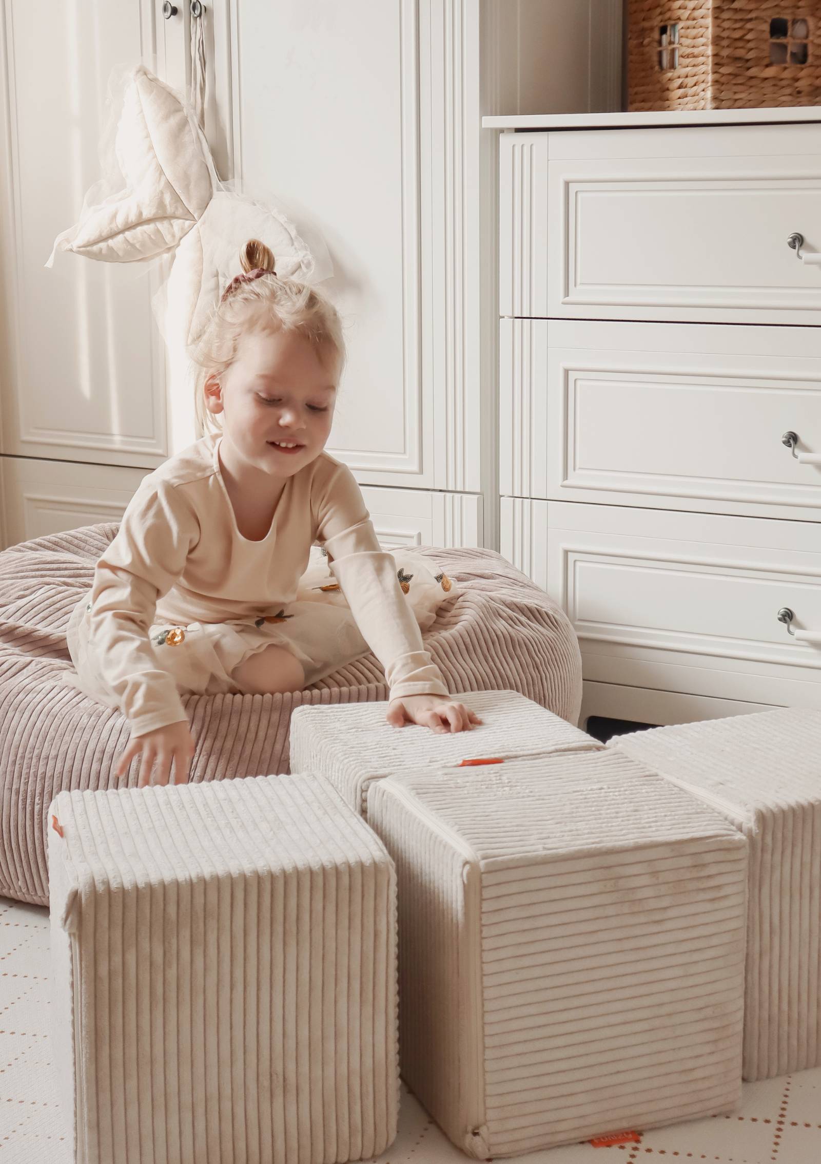 Funzy 4er-Set Spiel-Elemente 'Cubes' Cord Creme Beige