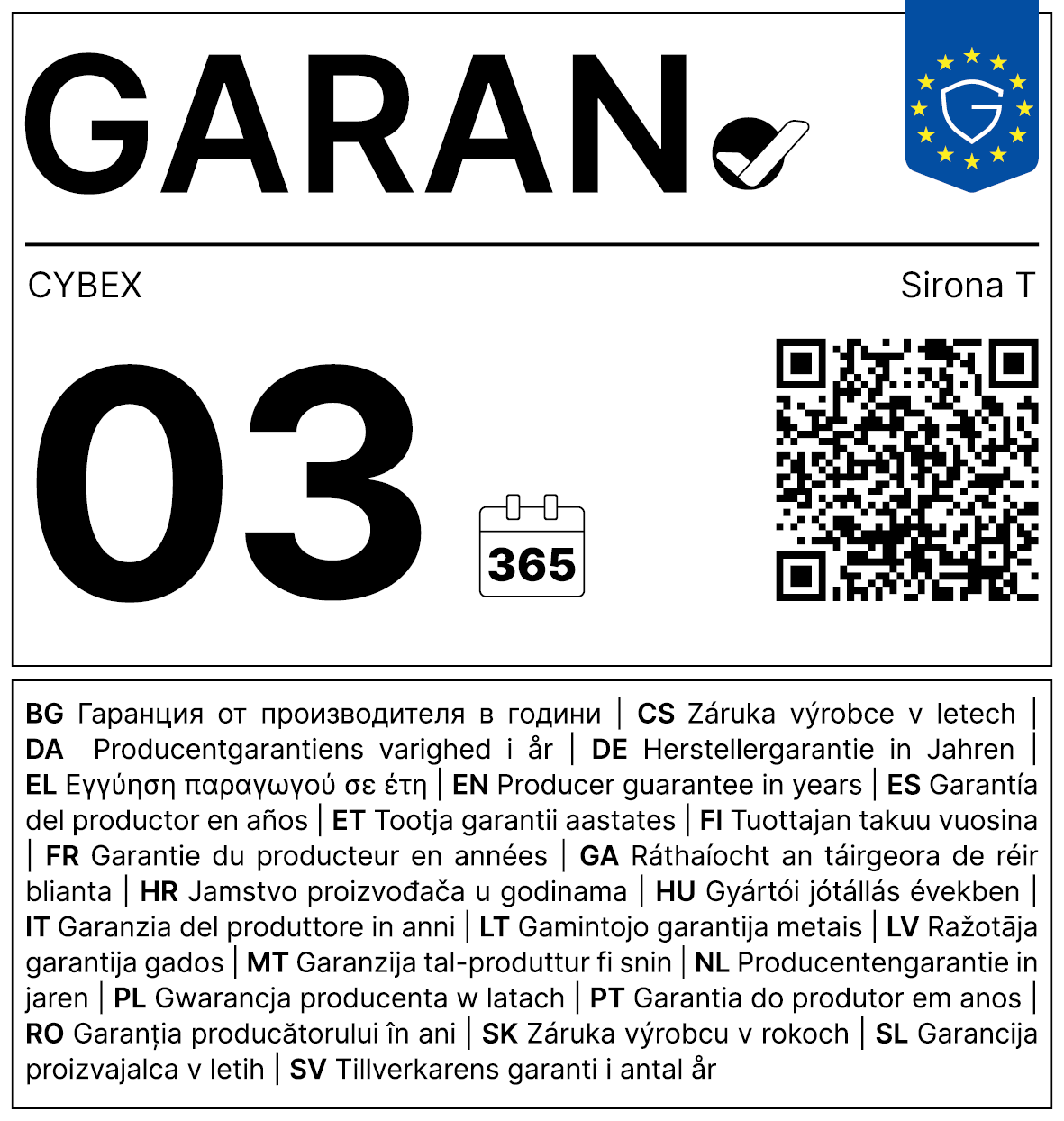 Vollständiges GARAN-Label, 3 Jahre Garantie auf Kindersitz 'Sirona T i-Size PLUS' Mirage Grey