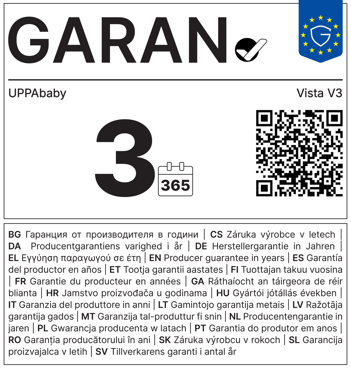 Vollständiges GARAN-Label, 3 Jahre Garantie auf Kinderwagen-Set 'Vista V3' Julian