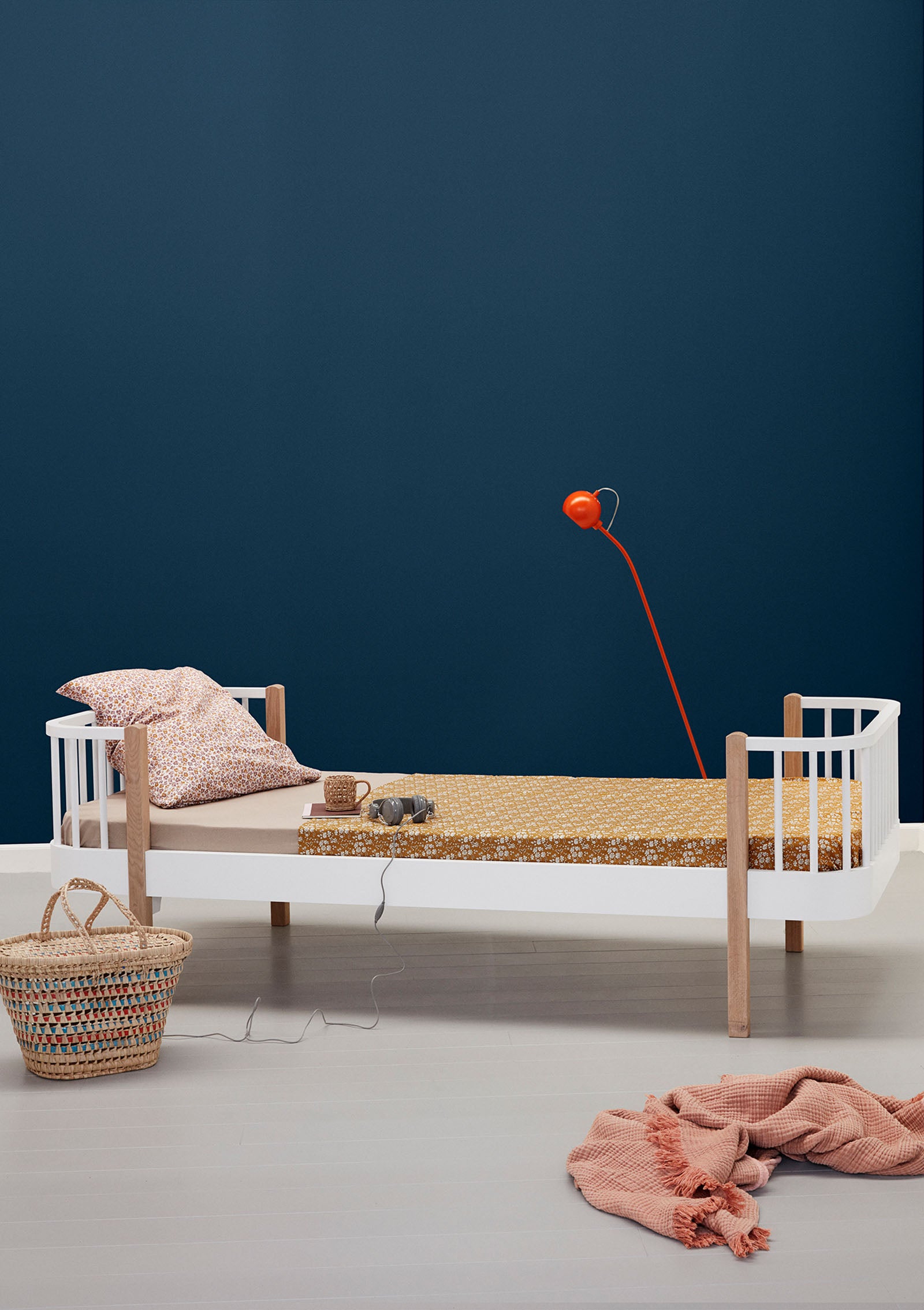 'Wood' Einzelbett weiß / Eiche