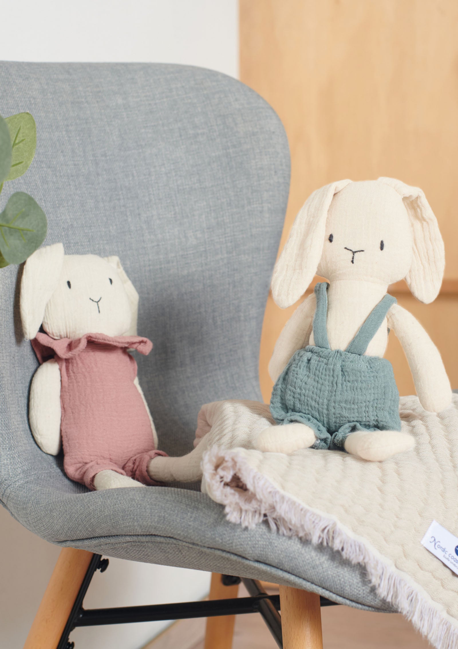 Kuscheltier Musselin Hase Ben Natur-Jade