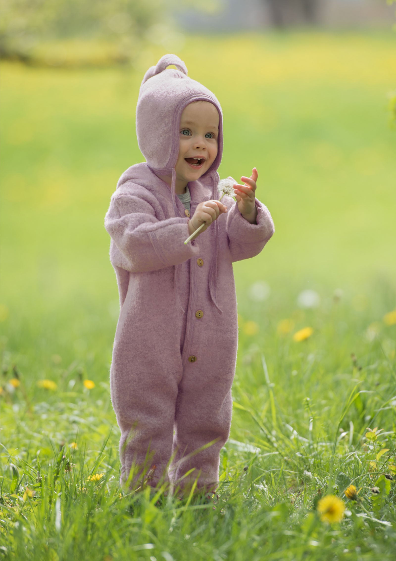 Wollfleece Overall mit Kapuze rosenholz melange