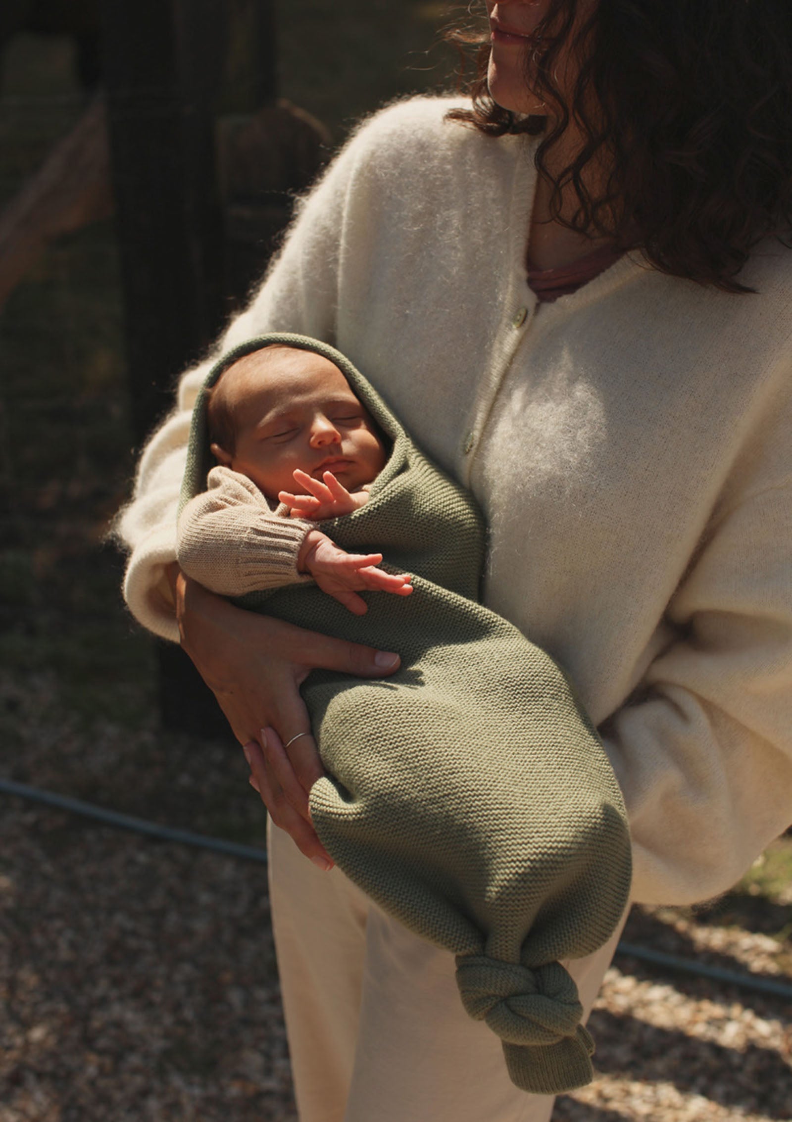 Hvid Strick-Pucksack Cocoon Artichoke