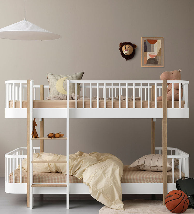 halbhohes Etagenbett 'Wood Original' Weiss / Eiche 200 x 90 cm