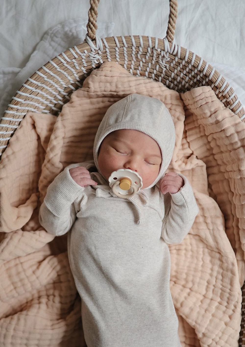 Baby Bonnet gerippt beige melange