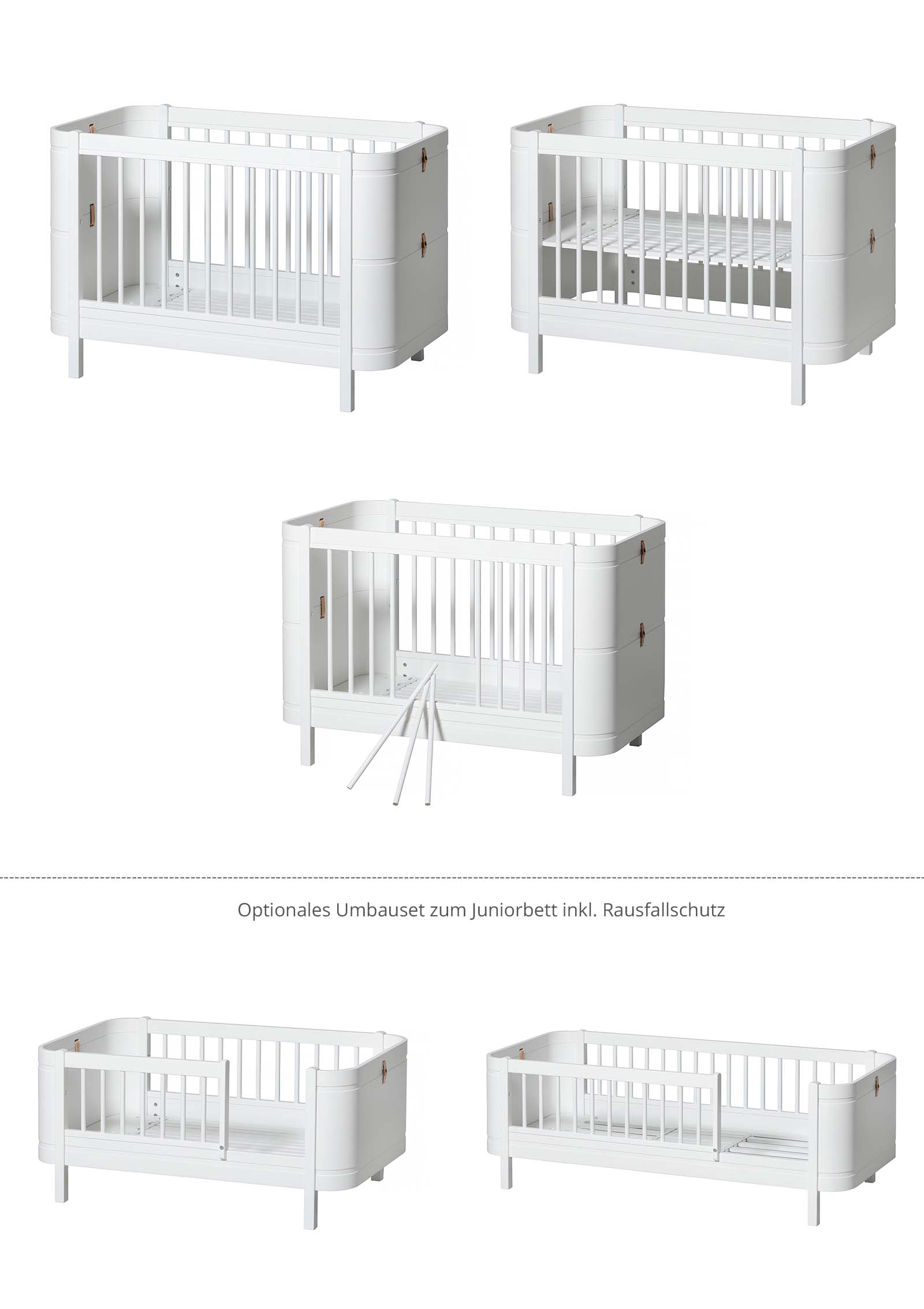 Babybett 'Wood Mini+' Weiß 122-162 x 68 cm