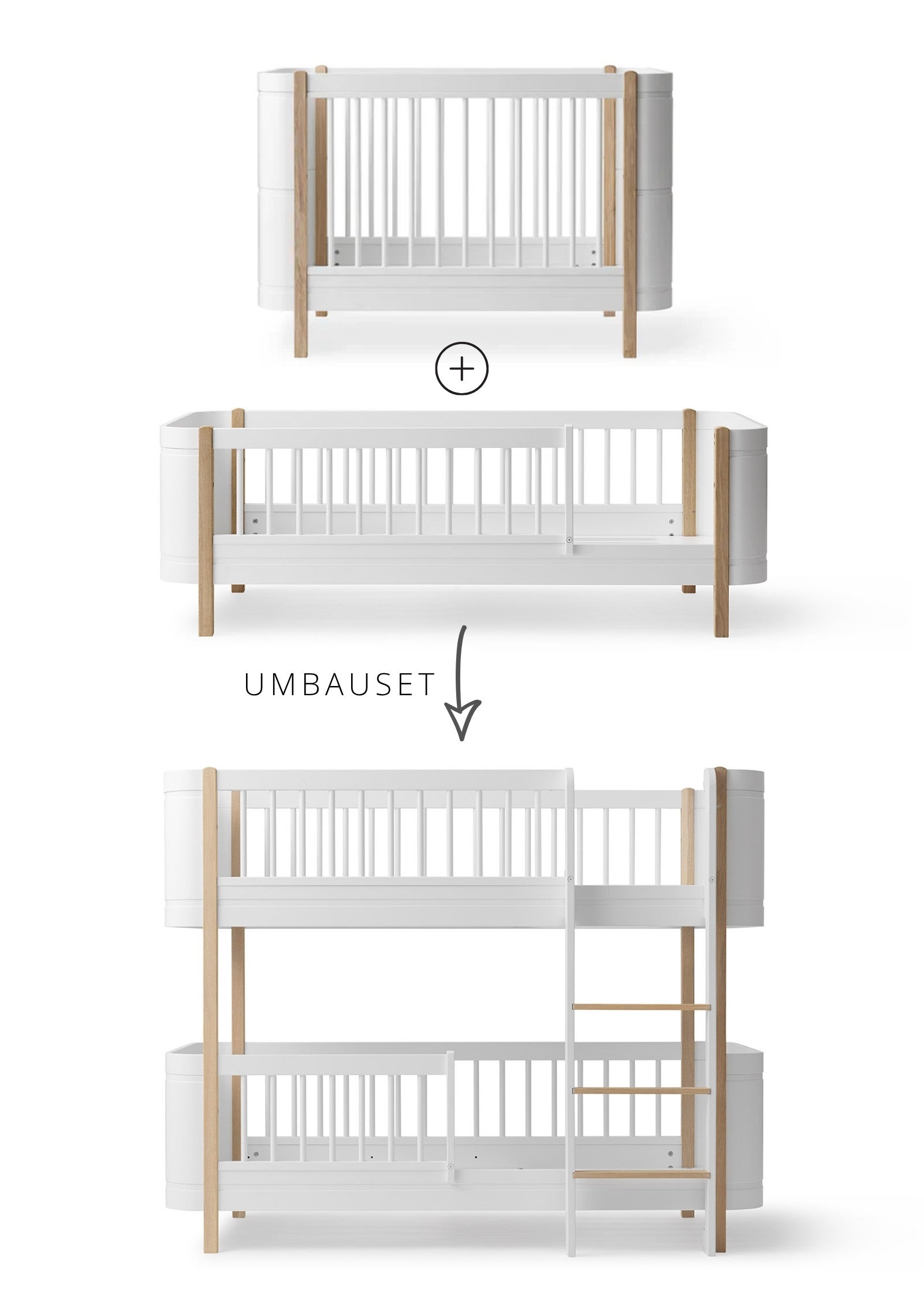 Oliver Furniture Umbauset zum halbhohen Etagenbett 'Wood Mini+' Weiß / Eiche