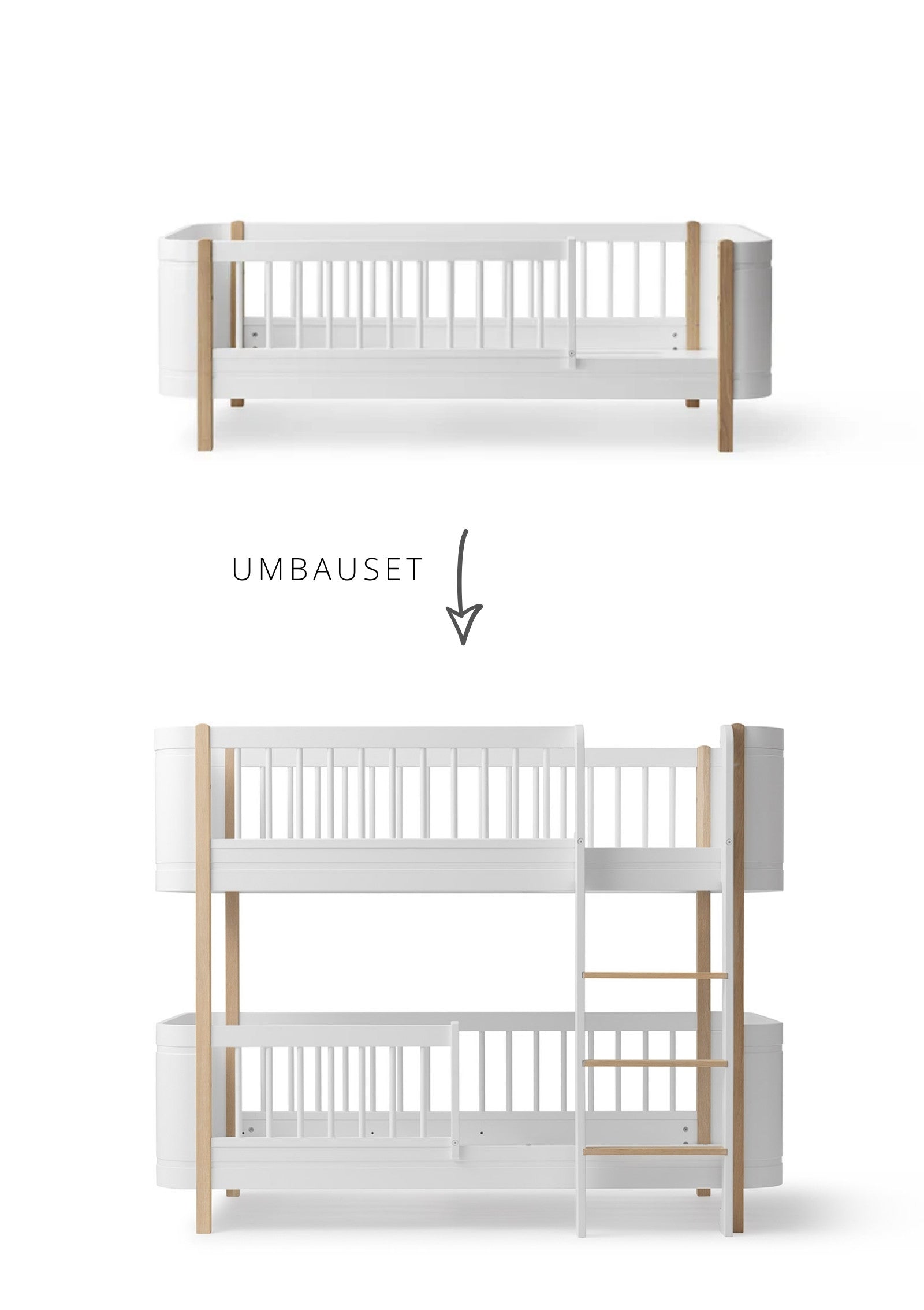 Oliver Furniture Umbauset für 'Wood Mini+' Juniorbett zum halbhohen Etagenbett Weiß / Eiche