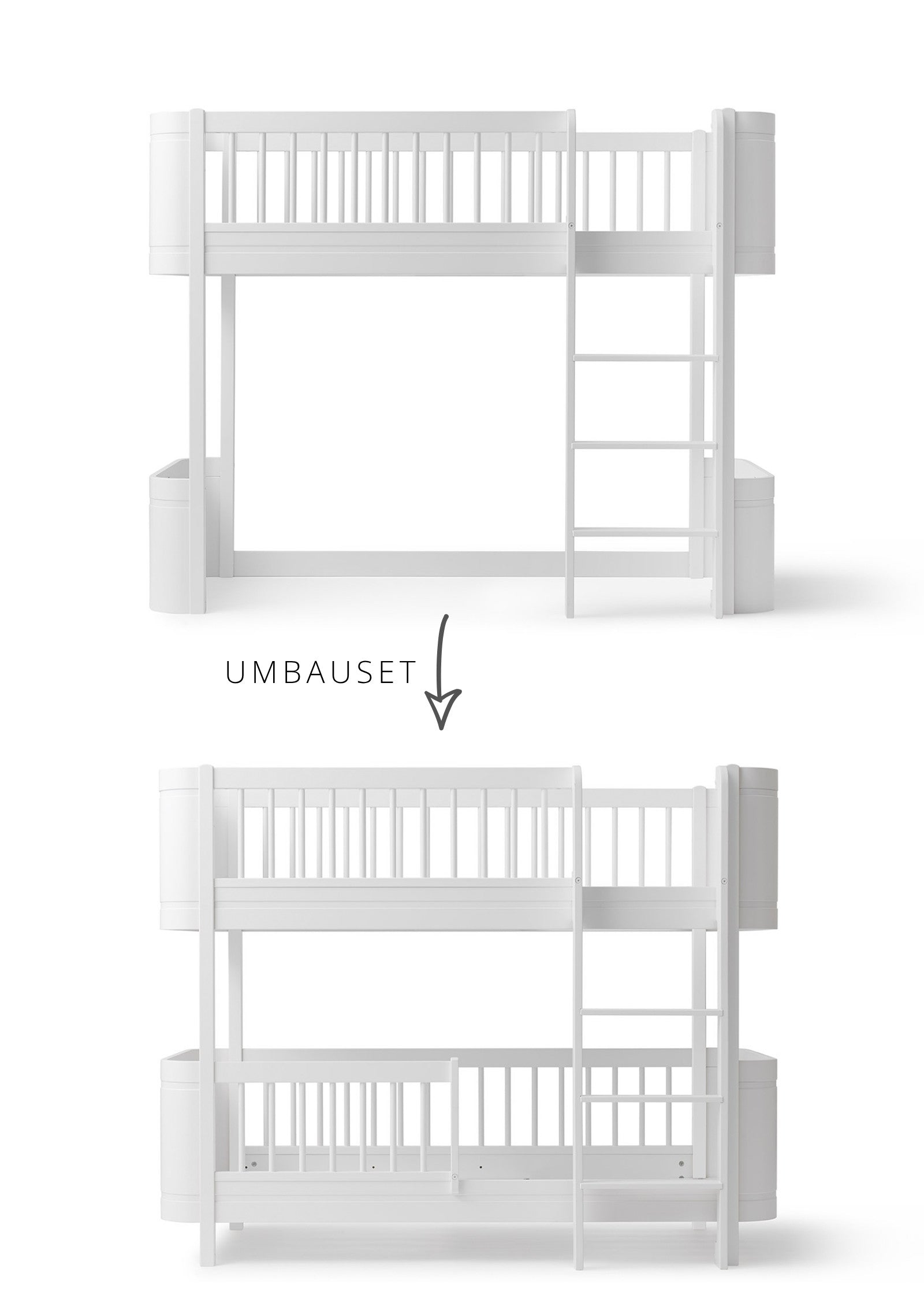 Oliver Furniture Umbauset für 'Wood Mini+' halbhohes Hochbett zum halbhohen Etagenbett Weiß 