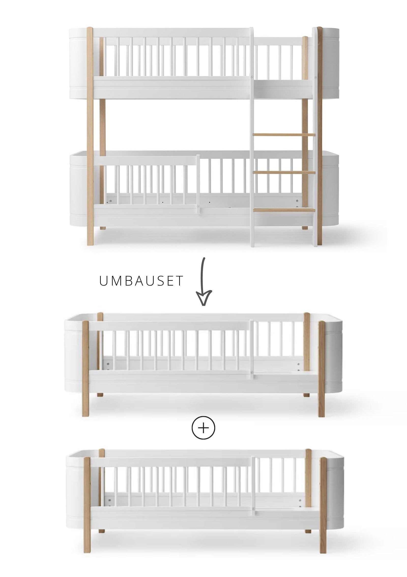 Oliver Furniture Umbauset für 'Wood Mini+' halbhohes Etagenbett zu zwei Juniorbetten Weiß / Eiche