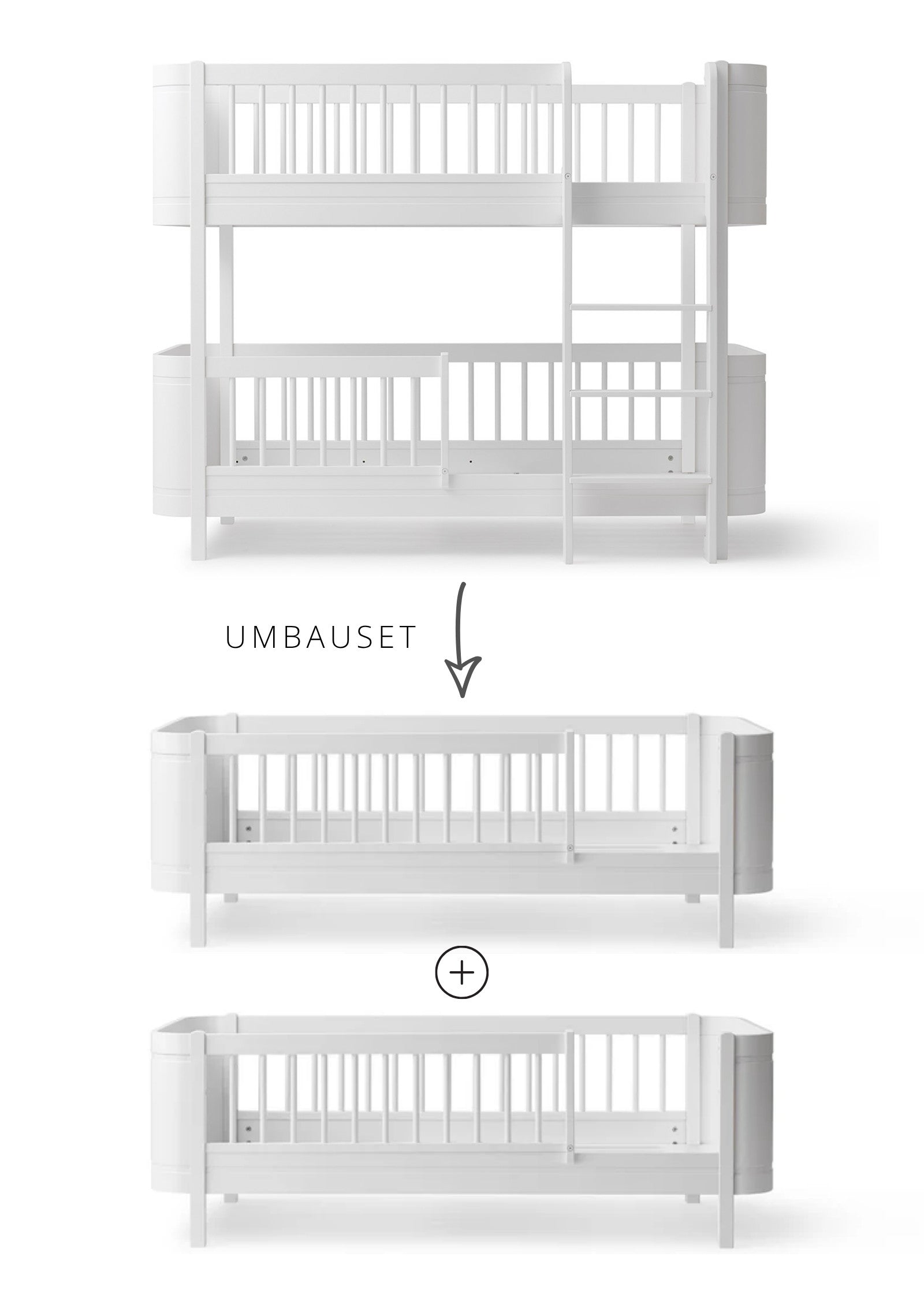 Oliver Furniture Umbauset für 'Wood Mini+' halbhohes Etagenbett zu zwei Juniorbetten Weiß 