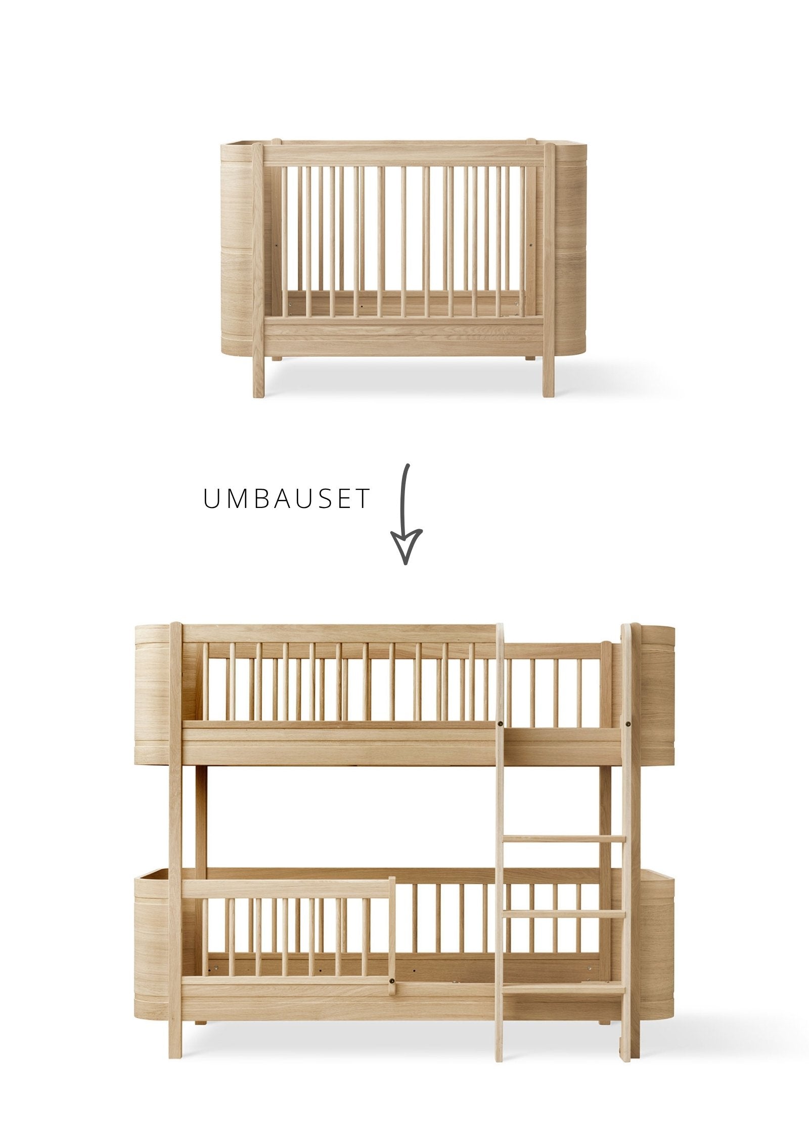 Oliver Furniture Umbauset für 'Wood Mini+' Babybett inkl. Junior-Erweiterung zum halbhohen Etagenbett Eiche