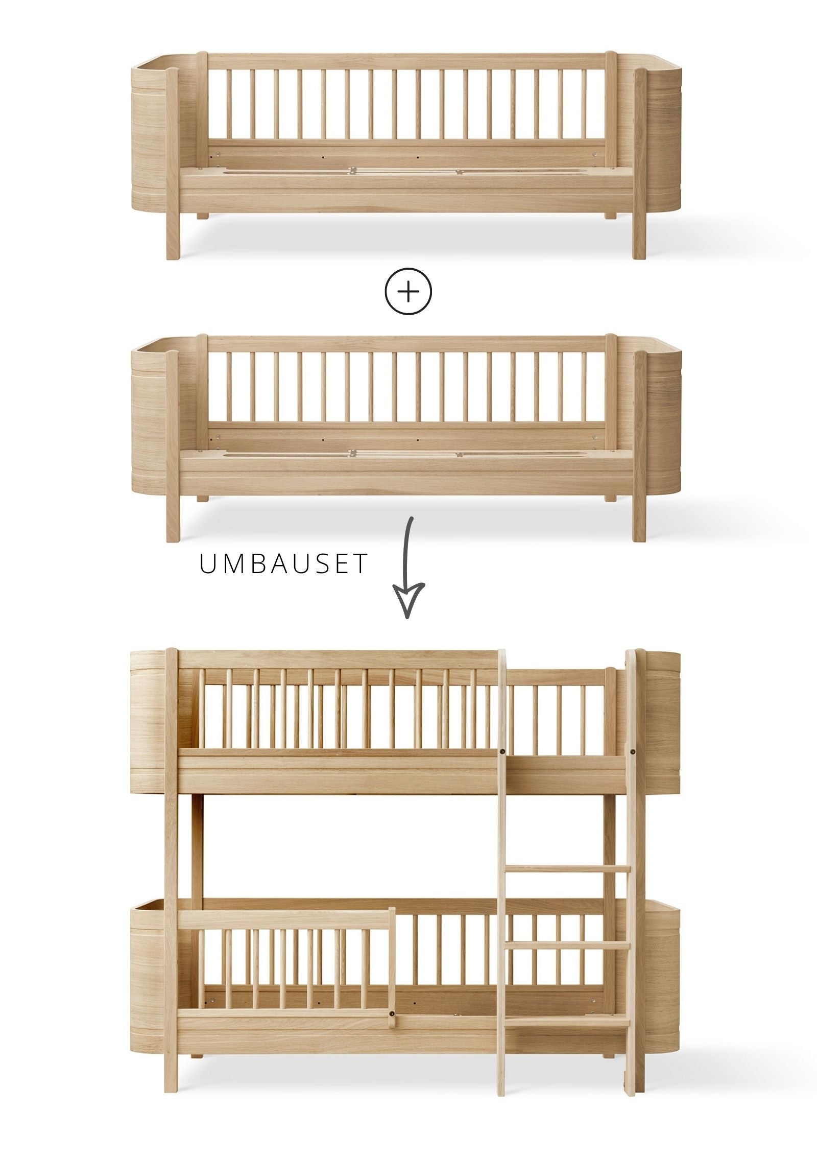 Oliver Furniture Umbauset für 'Wood Mini+' zwei Juniorbetten zum halbhohen Etagenbett Eiche
