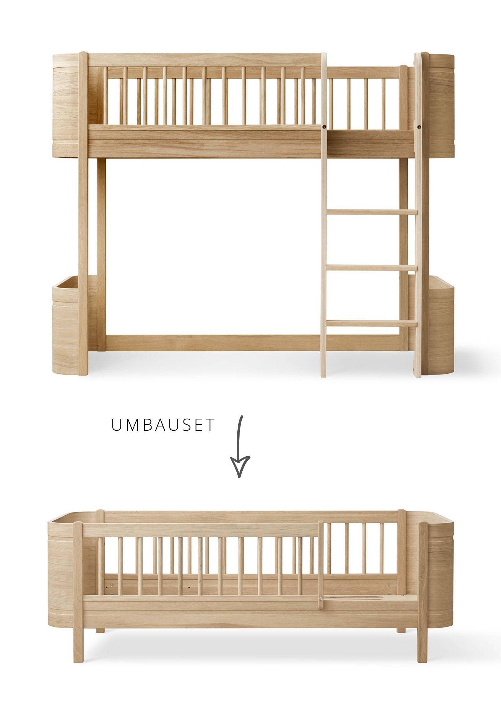 Oliver Furniture Umbauset für 'Wood Mini+' halbhohes Hochbett zum Juniorbett Eiche
