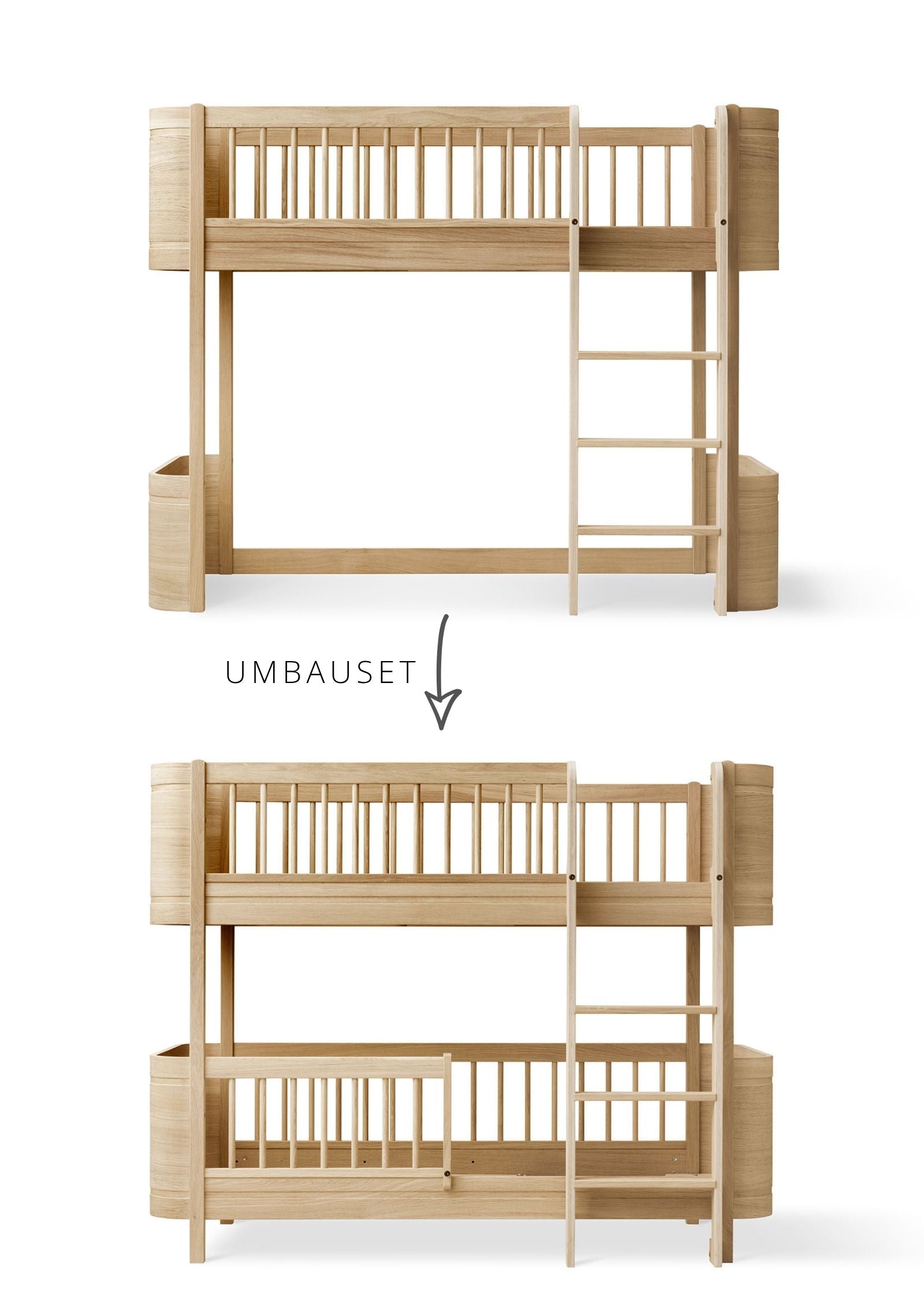 Oliver Furniture Umbauset für 'Wood Mini+' halbhohes Hochbett zum halbhohen Etagenbett Eiche