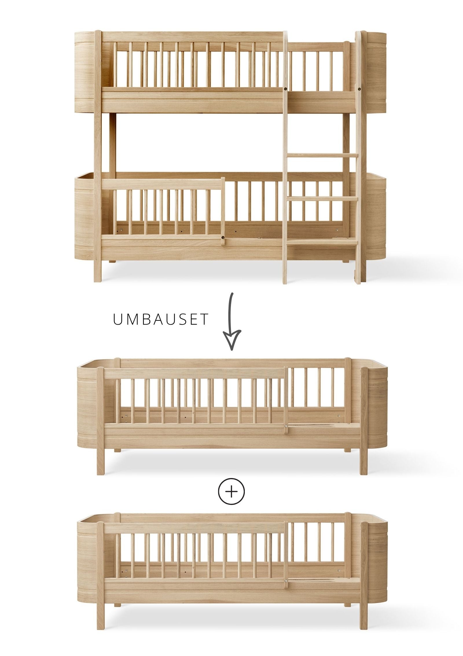 Oliver Furniture Umbauset für 'Wood Mini+' halbhohes Etagenbett zu zwei Juniorbetten Eiche