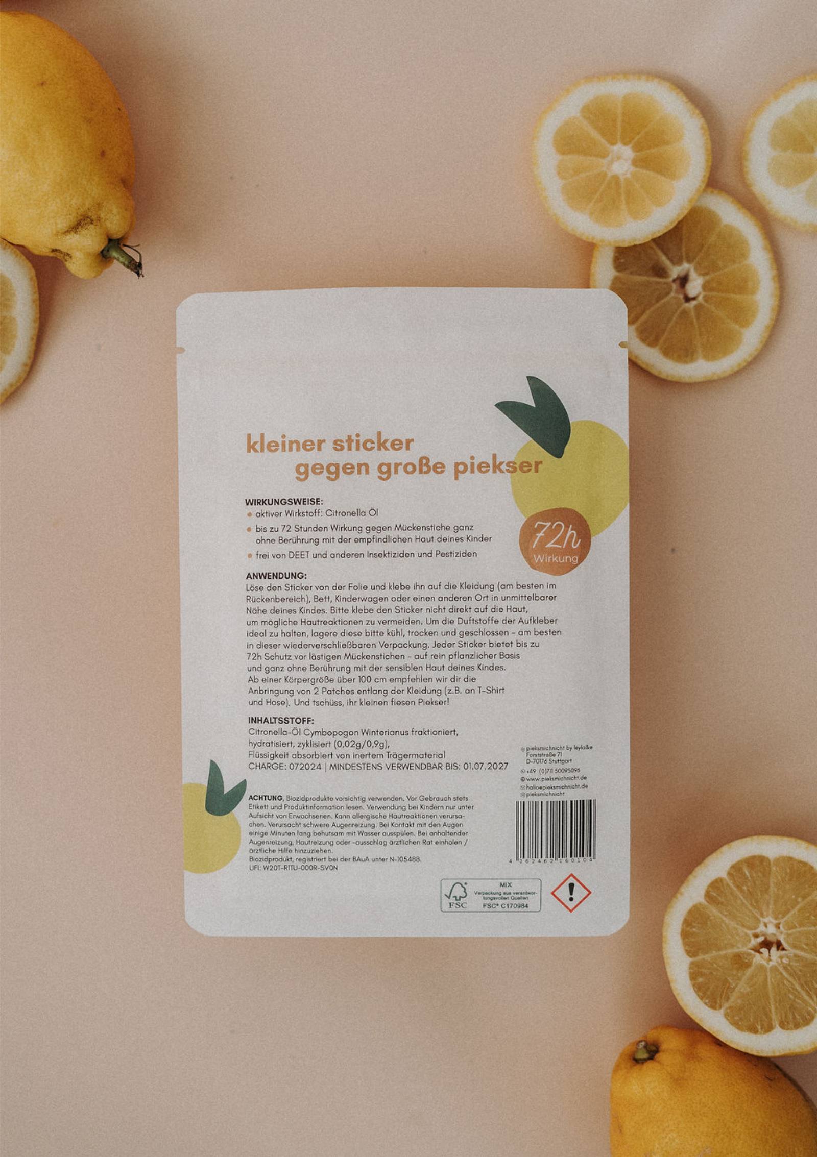 Anti-Mücken-Sticker – Verpackung Rückseite 