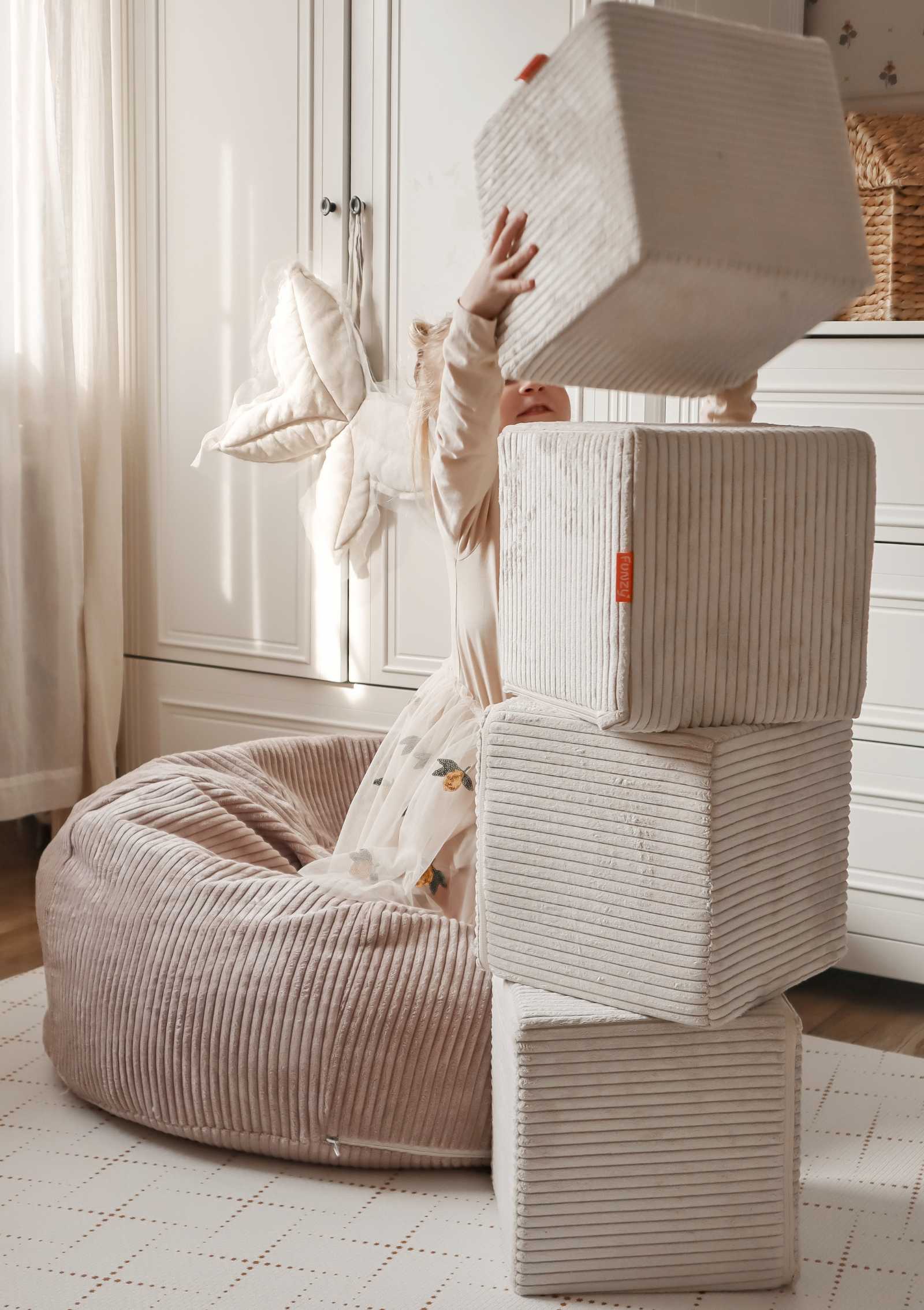 Funzy 4er-Set Spiel-Elemente 'Cubes' Cord Creme Beige