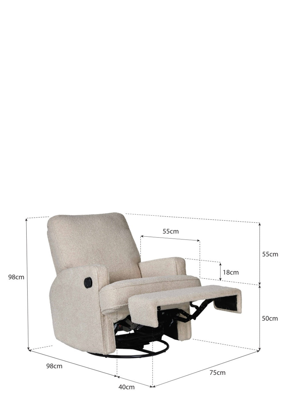 Quax Liegesessel 'Swivel & Gliding Electric Recliner' mit elektrischer Relax-Funktion Teddy Taupe