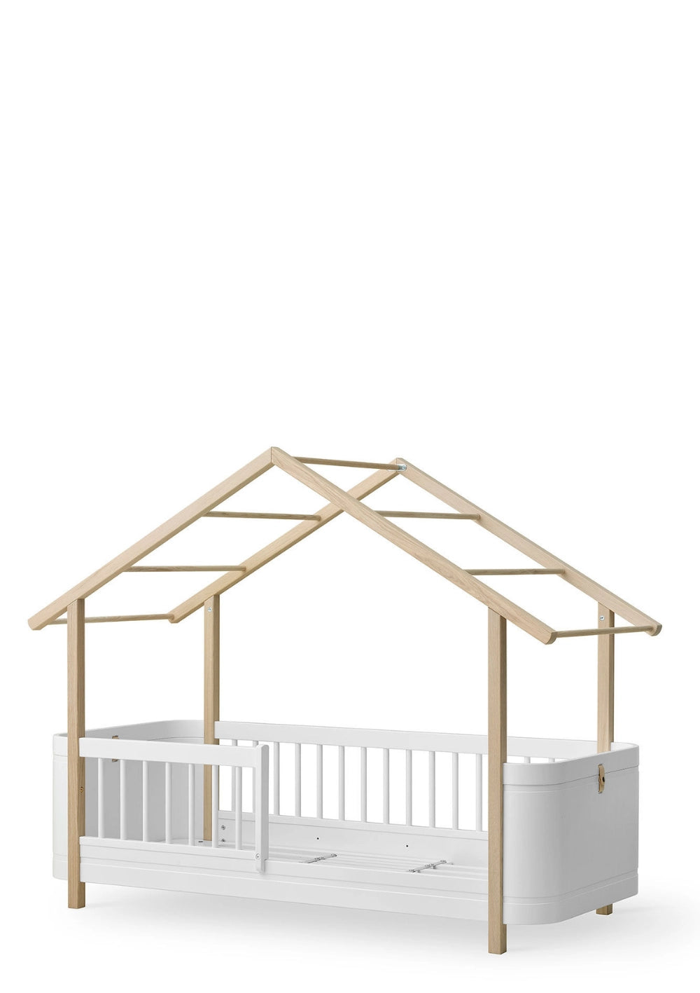 Oliver Furniture Hausbett 'Wood Mini+' Weiß / Eiche 162 x 68 cm