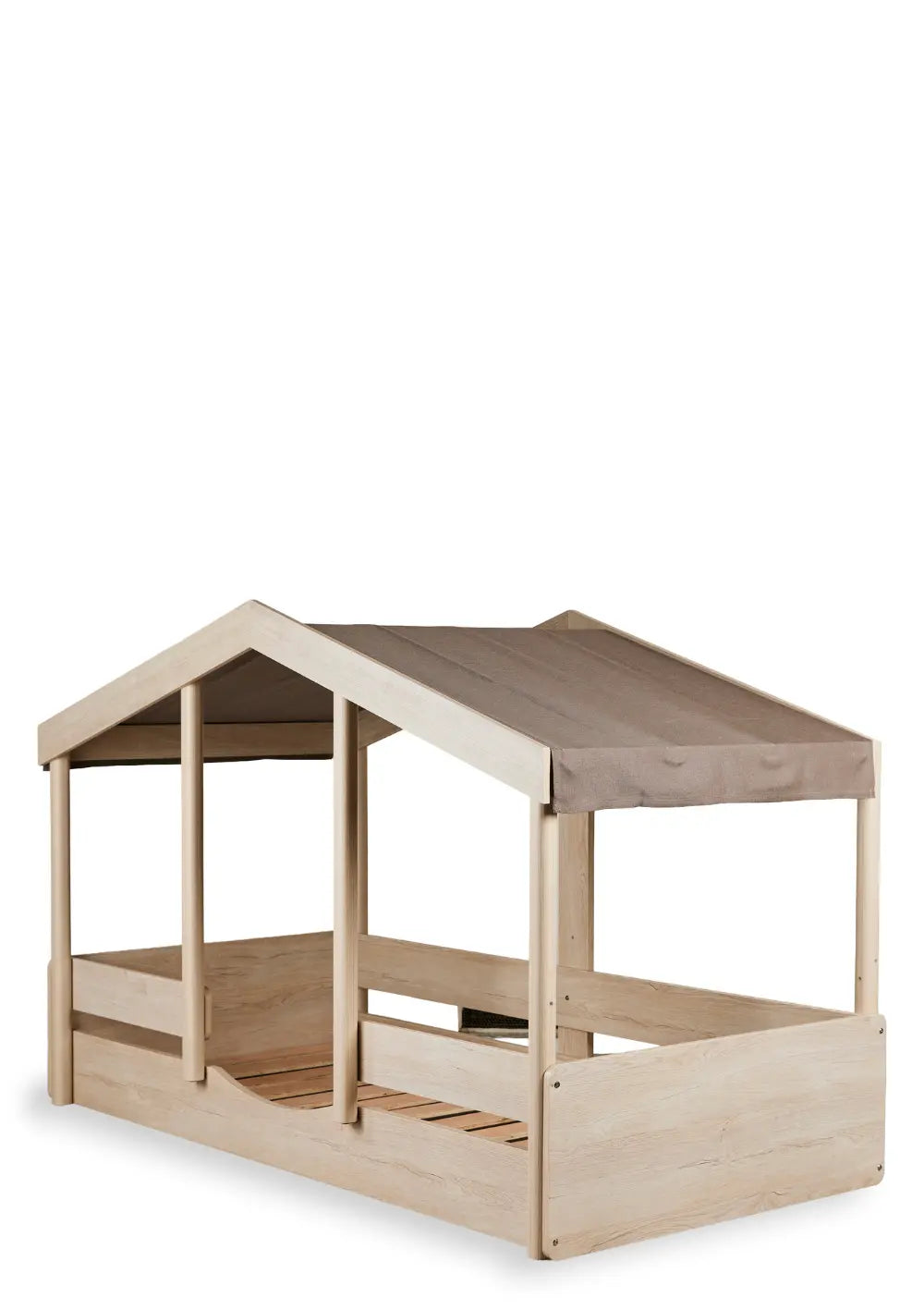 Quax Hausbett 'Cottage' Natural Ash 200 x 90 cm mit Betthimmel Chocolate (optional erhältlich)