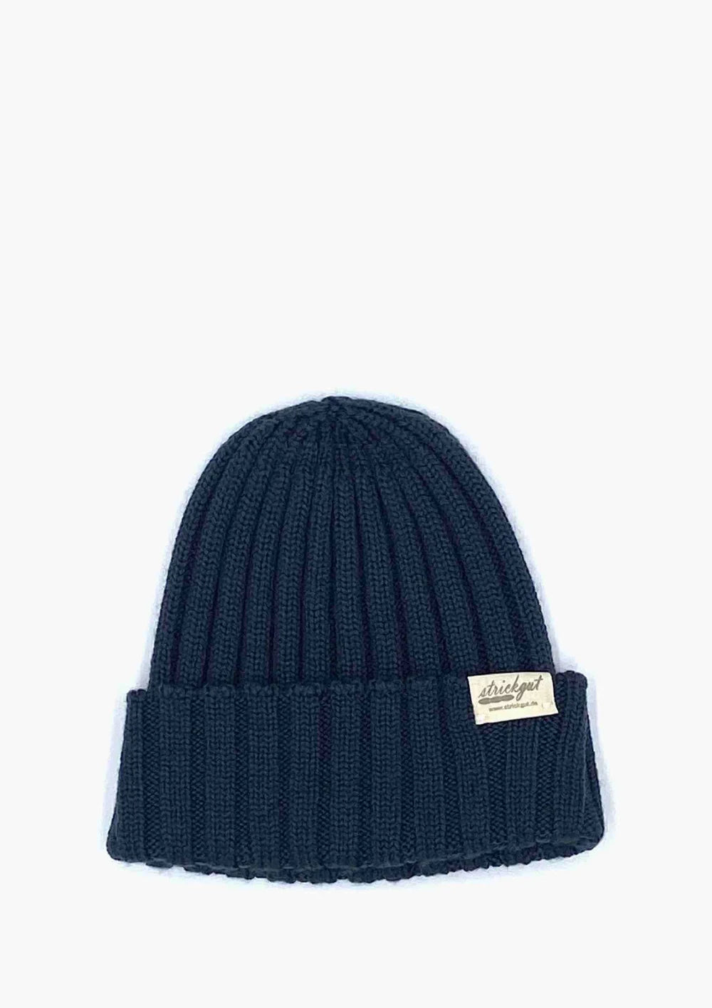 Strickgut Merino Babymütze gerippt Indigo
