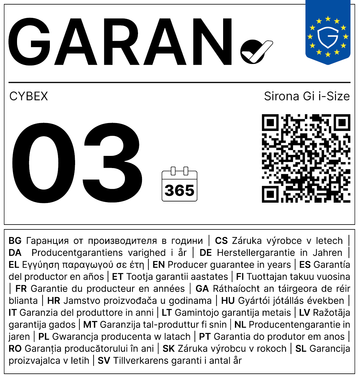 Vollständiges GARAN-Label, 3 Jahre Garantie auf Kindersitz 'Sirona Gi i-Size PLUS' Stormy Blue