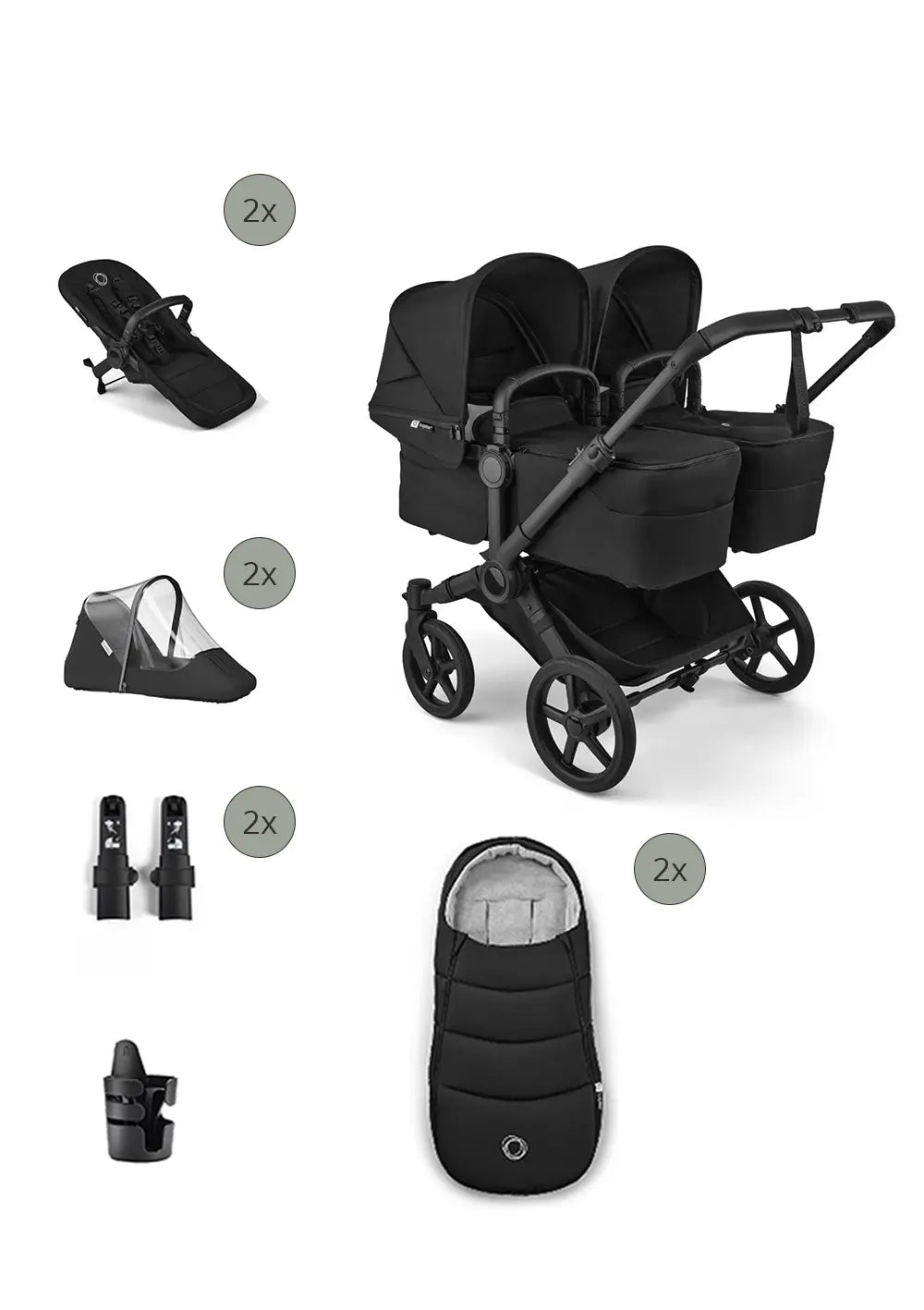Bugaboo 'Donkey 6 Twin' Bundle – Unverzichtbares Kinderwagen-Set Heritage Black